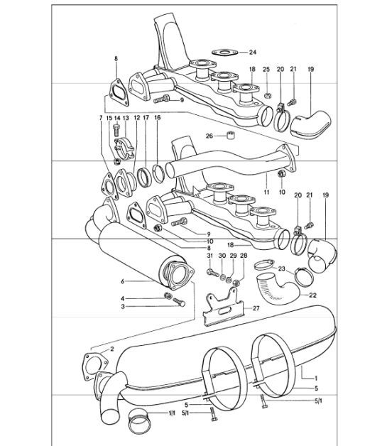 Diagram 202-10 Porsche 997 (911) MK1 2005-2008 Kraftstoffsystem, Abgassystem