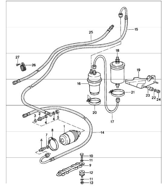 Diagram 201-10 Porsche Boxster 986 2.5L 1997-99 Fuel System, Exhaust System