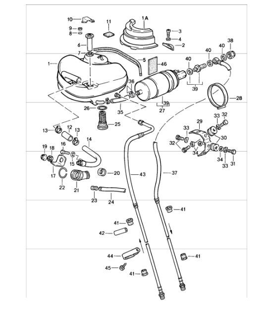 Diagram 201-00 Porsche 911/912 (1965-1989) Système de carburant, système d'échappement