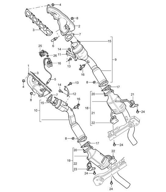 Diagram 202-00 Porsche 997 MKII Carrera C4 3.6L 2009> Sistema de combustible, sistema de escape