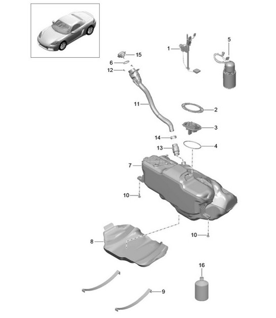 Diagram 201-000 Porsche 卡宴 9PA (955) 2003-2006 燃油系统、排气系统