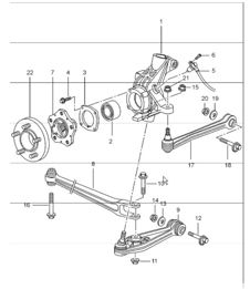 eje trasero, soporte de rueda, brazo de control y cubo de rueda para 986 Boxster 1997-04