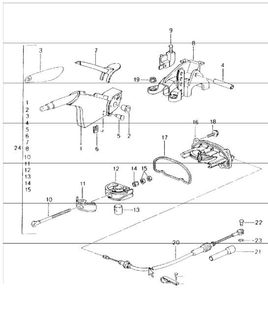 Diagram 701-05 Porsche Boxster 986 2.5L 1997-99 Handhebelsystem, Pedalgruppe 