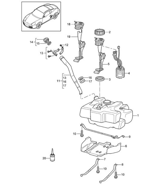 Diagram 201-000 Porsche Boxster 981 2.7L 2012-16 Sistema di alimentazione, sistema di scarico