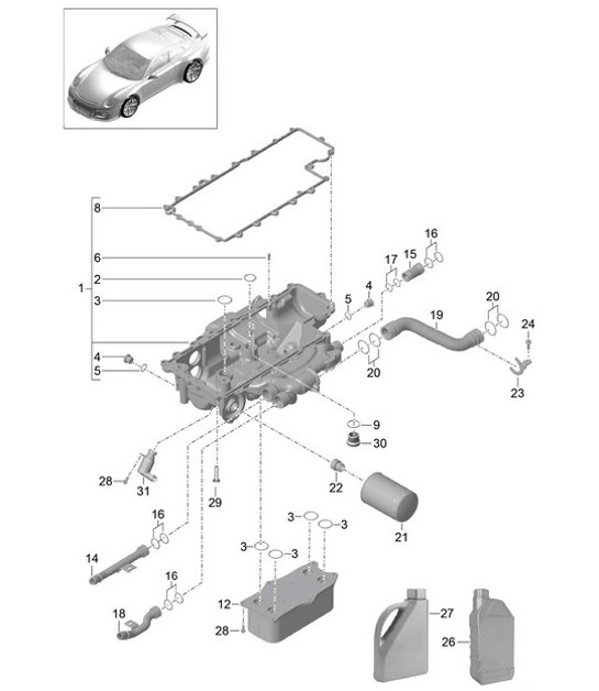Diagram 104-010 Porsche Boxster 986/987/981 (1997-2016) Engine