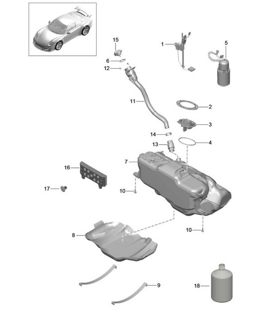 Diagram 201-000 Porsche 997 TURBO 2007>> 燃油系统、排气系统