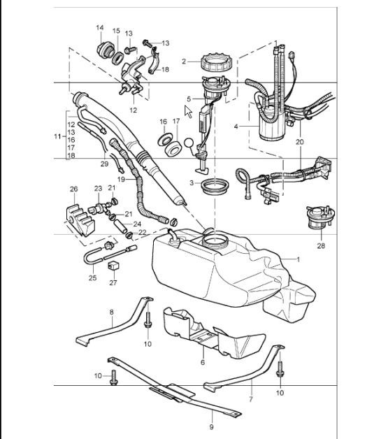 Diagram 201-00 Porsche 开曼718C(982C)2017>> 燃油系统、排气系统