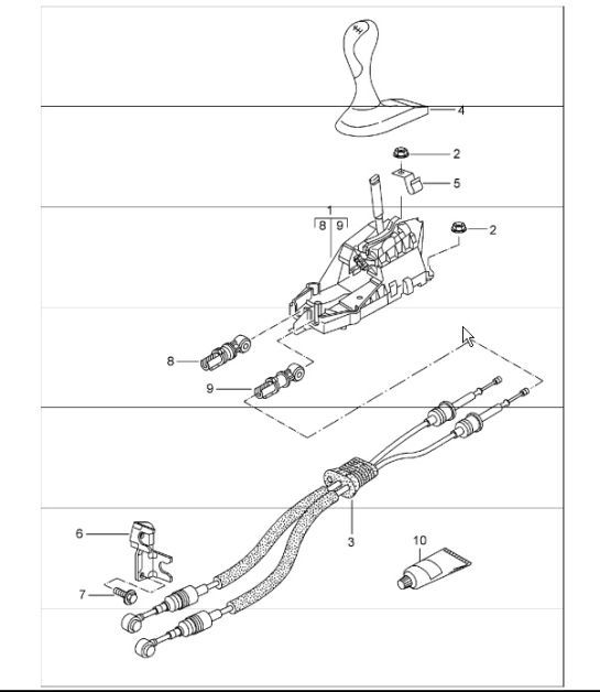 Diagram 701-00 Porsche Boxster 986/987/981 (1997-2016) Sistema de palanca manual, conjunto de pedales 