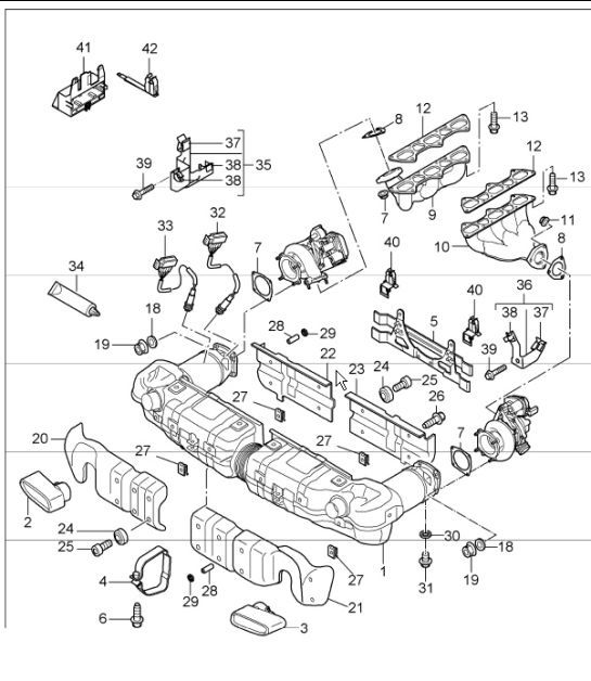 Diagram 202-00 Porsche Boxster 986/987/981 (1997-2016) Système de carburant, système d'échappement