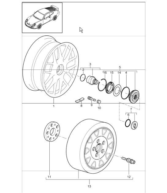 Diagram 601-01 Porsche 996 涡轮 2000-05 车轮、制动器