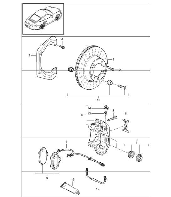 Diagram 603-00 Porsche Boxster GTS 718 2.5L 手动（365 马力） 车轮、制动器