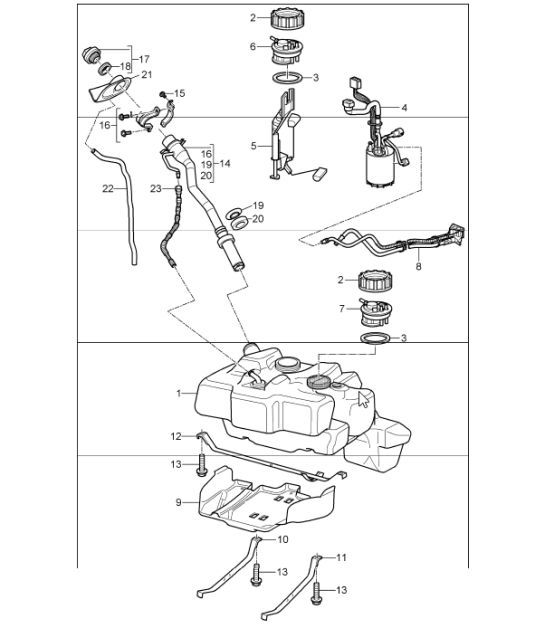 Diagram 201-00 Porsche Macan (95B) MK1 (2014-2018) Sistema di alimentazione, sistema di scarico