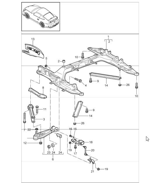 Diagram 401-00 Porsche Boxster S 986 3.2L 2003-04 Essieu avant, Direction 