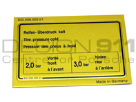Sticker Tyre Pressure. Porsche 911 Turbo 78-89