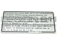 Sticker Engine Oil Level Porsche 964 / 993
