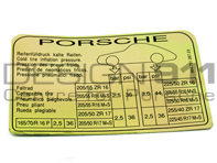 Sticker Tyre Pressure. Porsche 964 1993>>