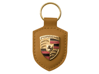 Porsche Crested Leather Keyring, TAN