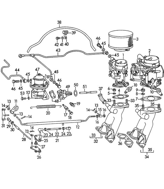 Carburettor / SOLEX 32PBJ /  SOLEX 40PJCB / And Fuel supply line 356A 1955-1959