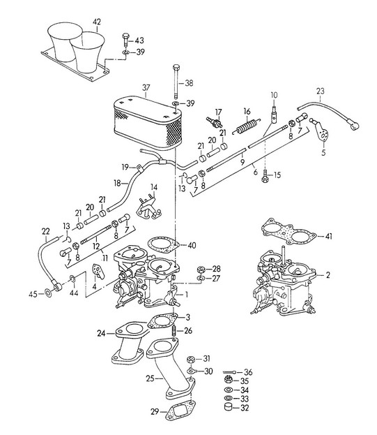 Carburettor SOLEX 40 P II-4/WEBER / And Fuel supply line (Model: CARRERA, 1600 GS/GT)  356, 356A 1950-1959
