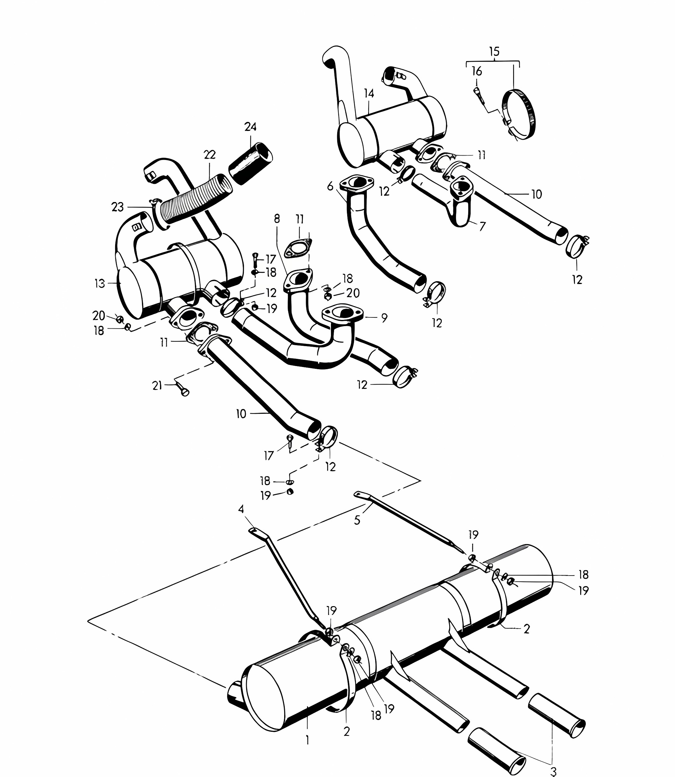 Exhaust system - M 90 501 >> 91 000 - (Model: CARRERA, 1500 GS/GT)  356, 356A 1950-1959