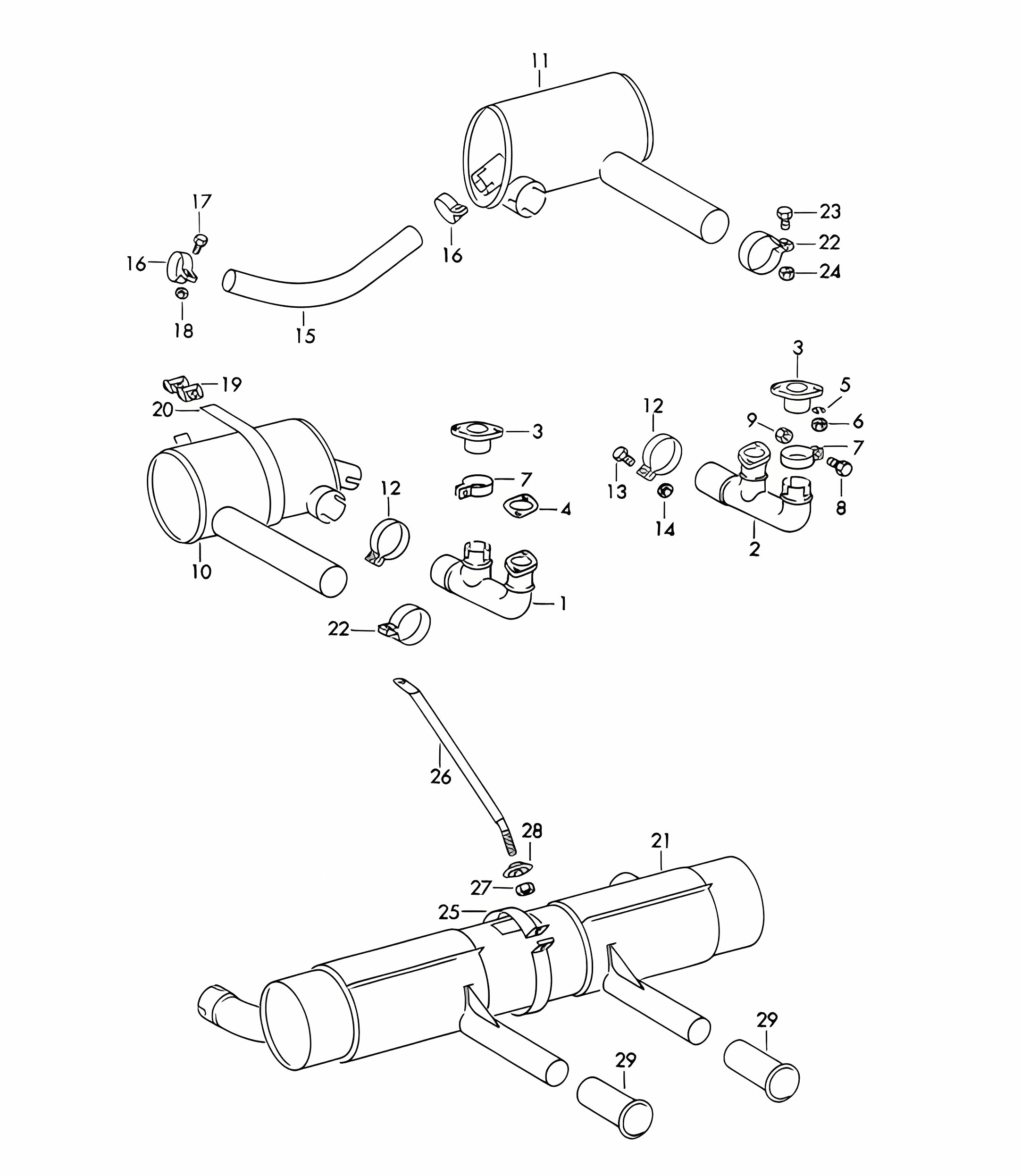 Exhaust system (Model: CARRERA, 1600 GS/GT, 692/2/3)  356, 356A 1950-1959
