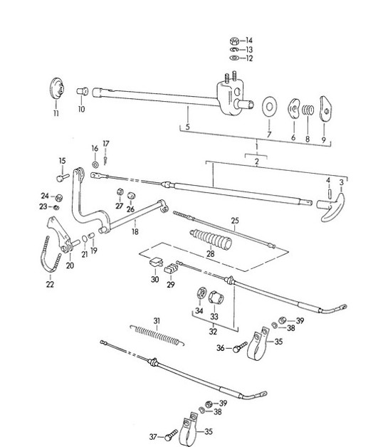 Diagram 701-010 Porsche 356 (1950-1965) Hand Lever System, Pedal Cluster 