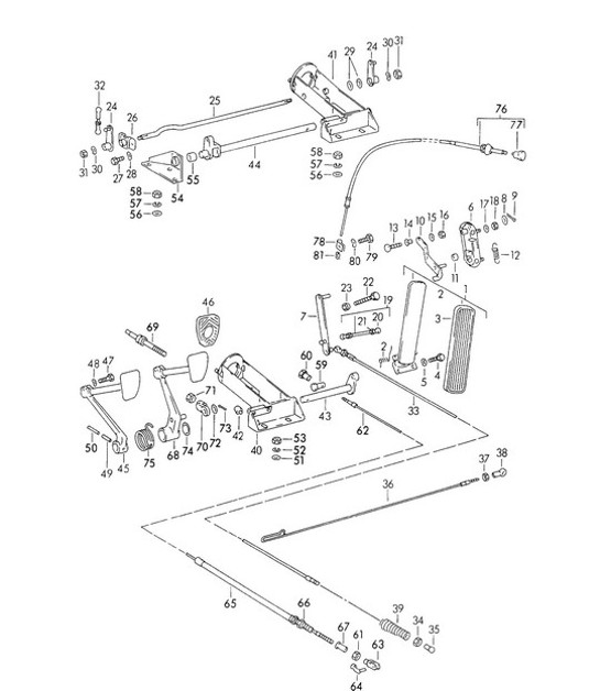 Diagram 702-005 Porsche 997 (911) MK1 2005-2008 Hand Lever System, Pedal Cluster 
