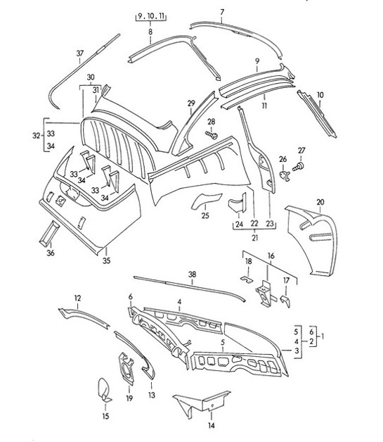 Diagram 801-025 Porsche Macan (95B) MK1 (2014-2018) Body
