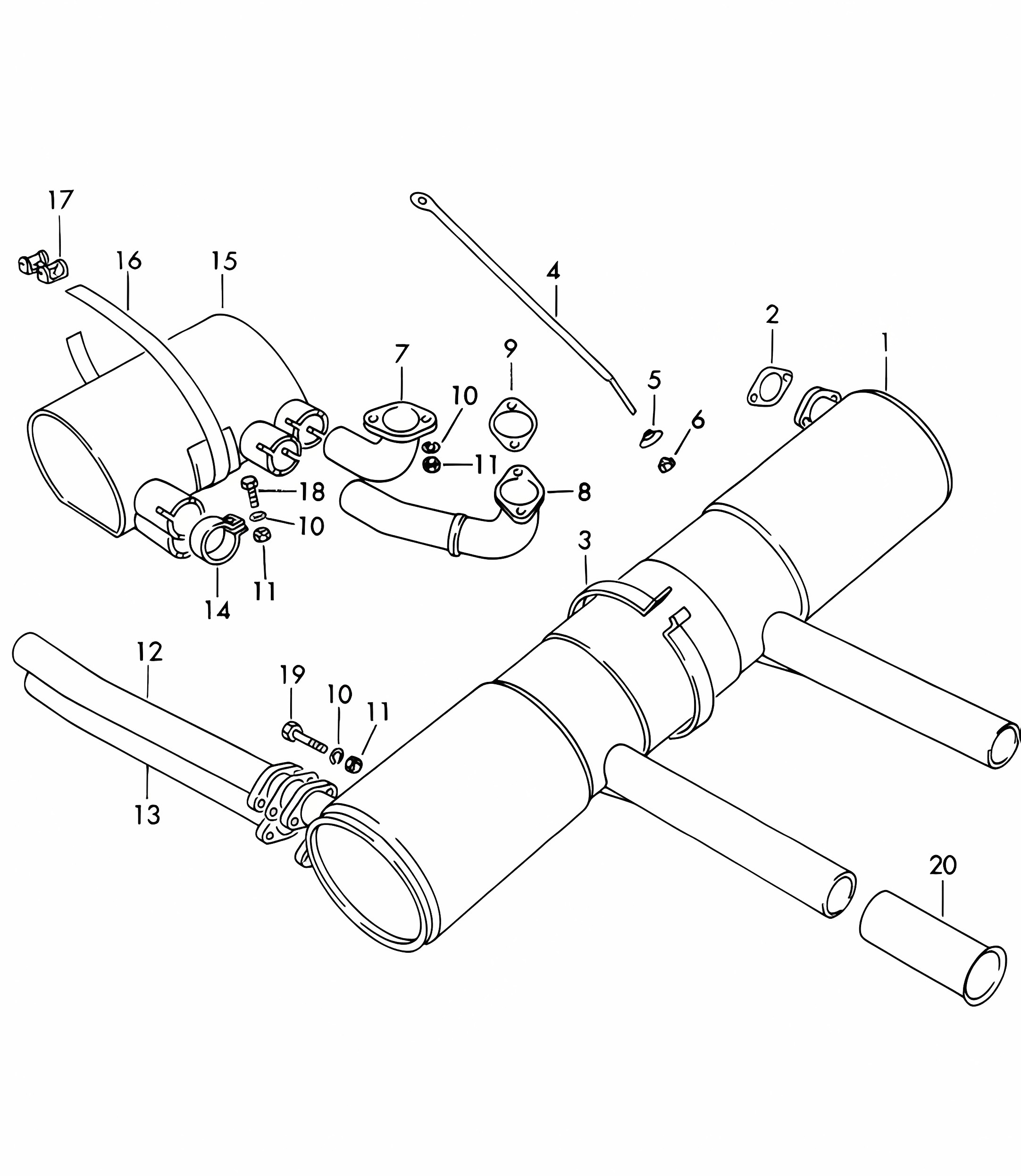Exhaust system (Model: CARRERA, 587/1/2) 356B / 356C 1960-1965