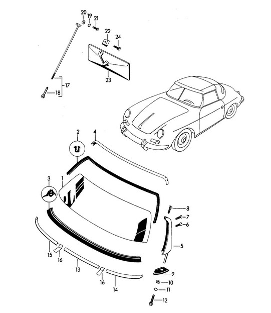 Window glazing (Model: ROADSTER) 356B / 356C 1960-1965