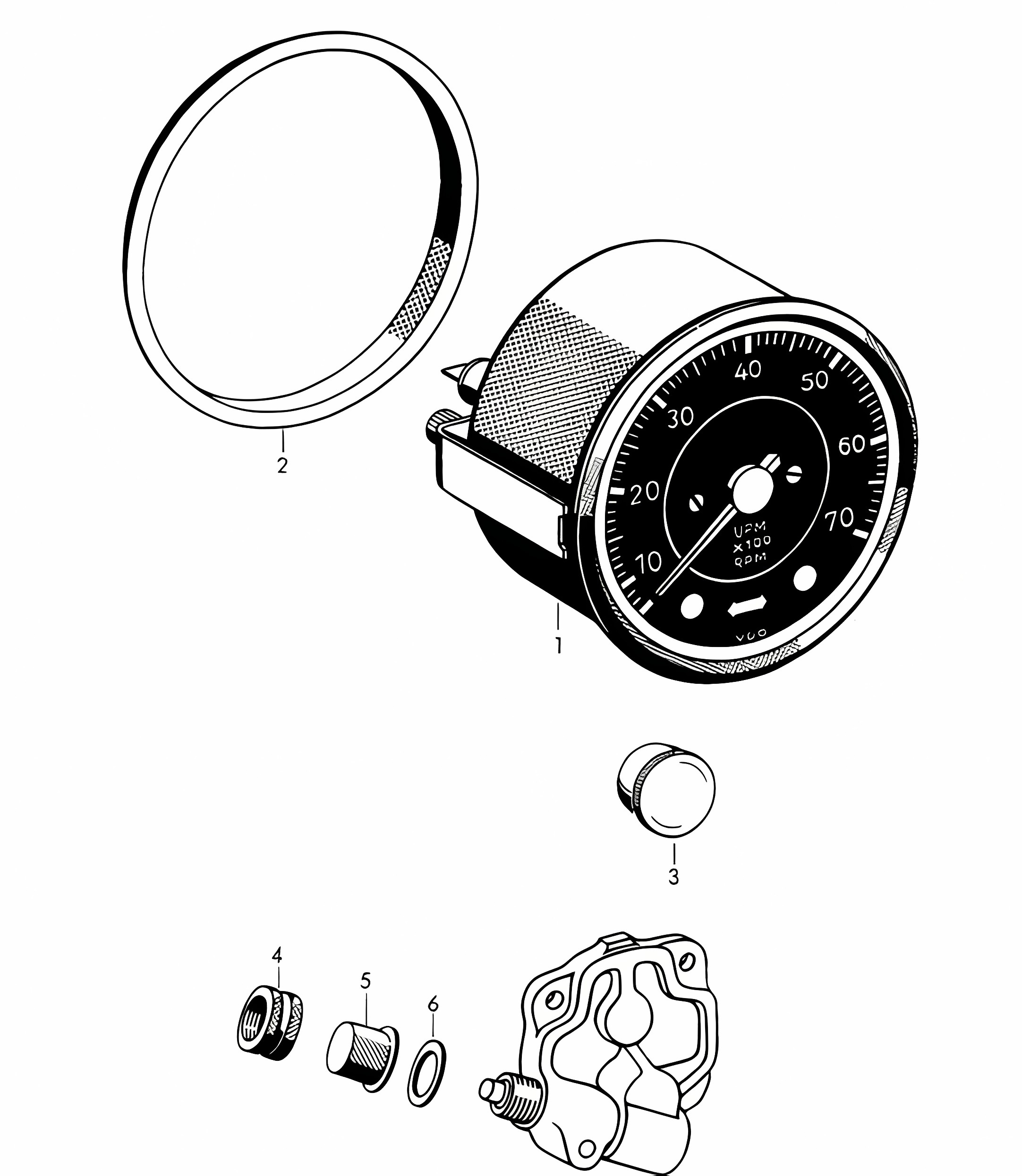 Tachometer / Electric / for subsequent installation for engine TYP 616 (Model:  1600 /S/S90)  356B / 356C 1960-65