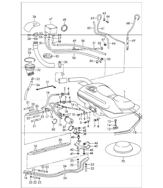 Diagram 201-00 Porsche 993 (911) (1994-1998) Système de carburant, système d'échappement