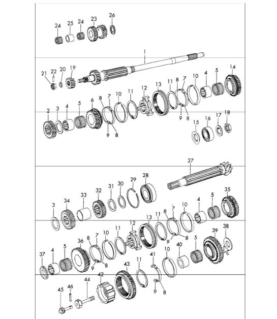 gears and shafts 5-speed transmission 911 1965-69