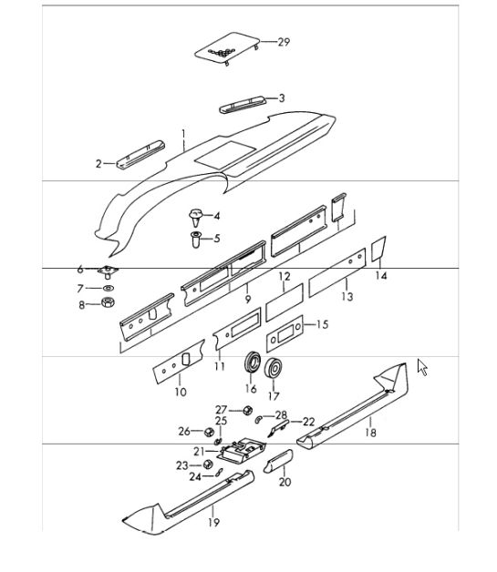 dashboard trim, ashtray, trim cover  911 1969 onwards