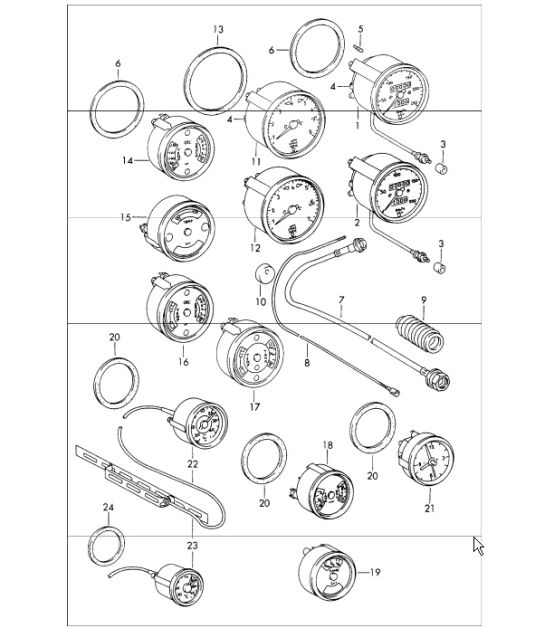 instruments:  trim frame chrome 911 upto 1967 and trim frame black 911 1968 onwards