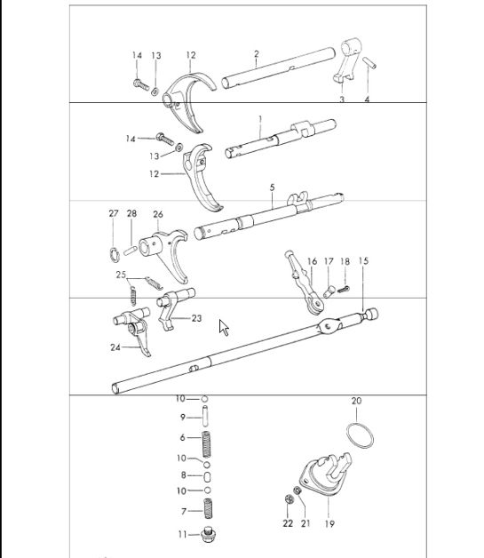 Shift rods, shift forks TYP 905 sportomatic for 911 T/E UPTO 1971 and 911 T-V 1972 ONWARDS