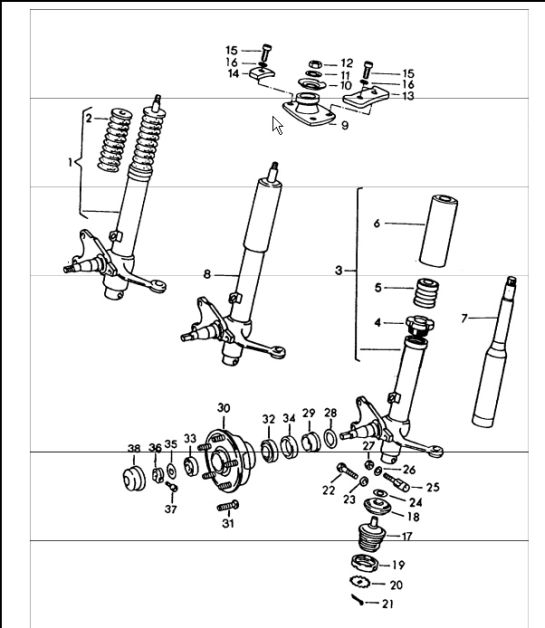 Spring strut, shock absorber strut, lubricants 911 1970-73