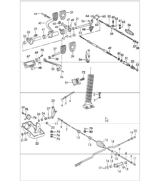 Diagram 702-00 Porsche Macan (95B) MK1 (2014-2018) Hand Lever System, Pedal Cluster 