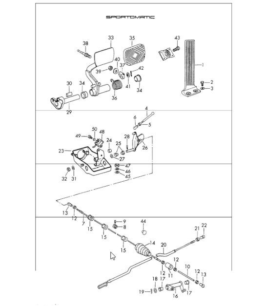 Diagram 702-10 Porsche Macan (95B) MK1 (2014-2018) Hand Lever System, Pedal Cluster 