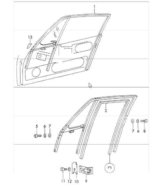 Door glass frame 911 1970-73 COUPE