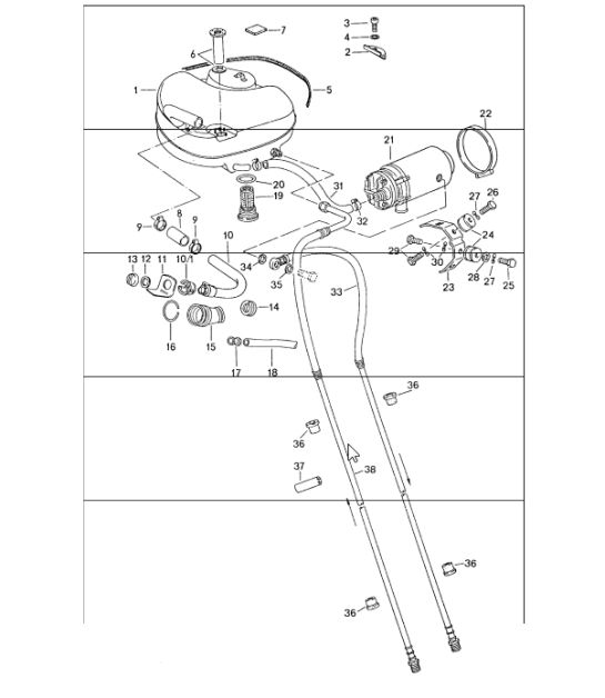 Fuel system front for cars with aluminium auxil. support 911 1974-77