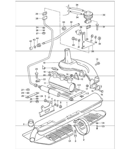 Diagram 202-20 Porsche Boxster 981 2.7L 2012-16 Sistema de combustible, sistema de escape