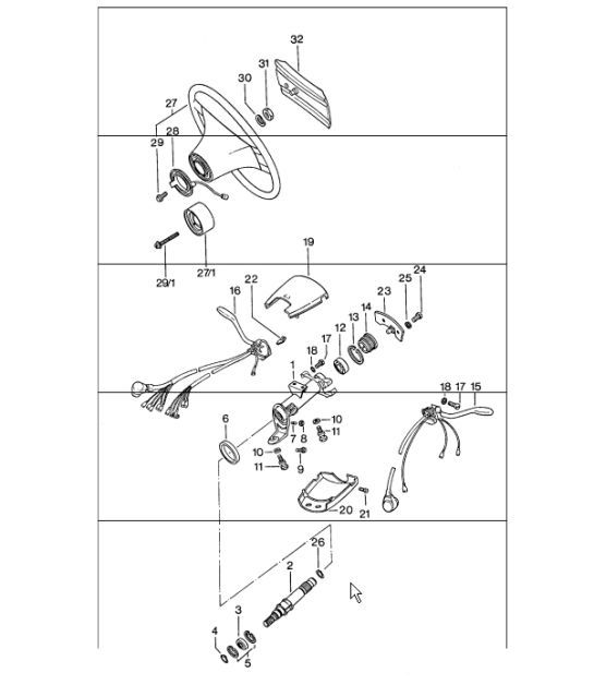 Steering wheel, Steering shaft bearing, Steering column switch 911 1974