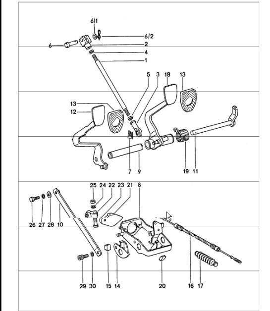 Diagram 702-10 Porsche Cayman 718C (982C) 2017>> Hand Lever System, Pedal Cluster 