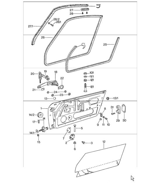 door with installation parts 911 1974-77