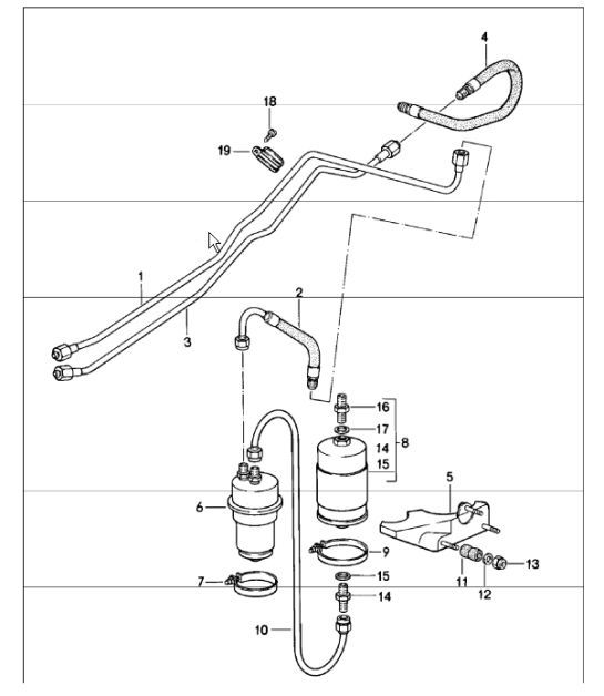 Diagram 201-05 Porsche Cayenne S V8 4.8L Gasolina 400 CV Sistema de combustible, sistema de escape