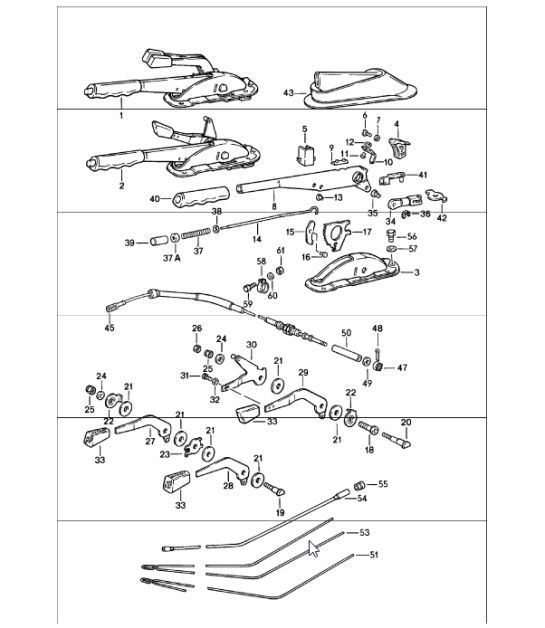 parking-brake lever, actuating lever for heating 911 1978-83