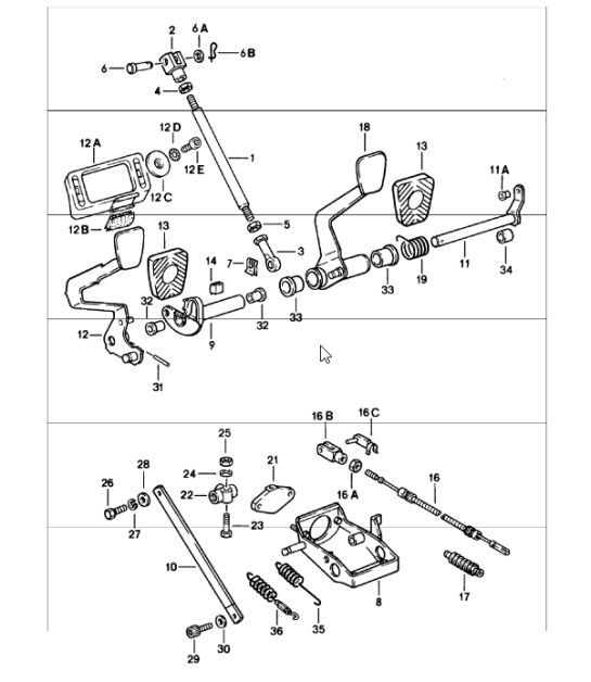 Diagram 702-00 Porsche Macan (95B) MK1 (2014-2018) Hand Lever System, Pedal Cluster 