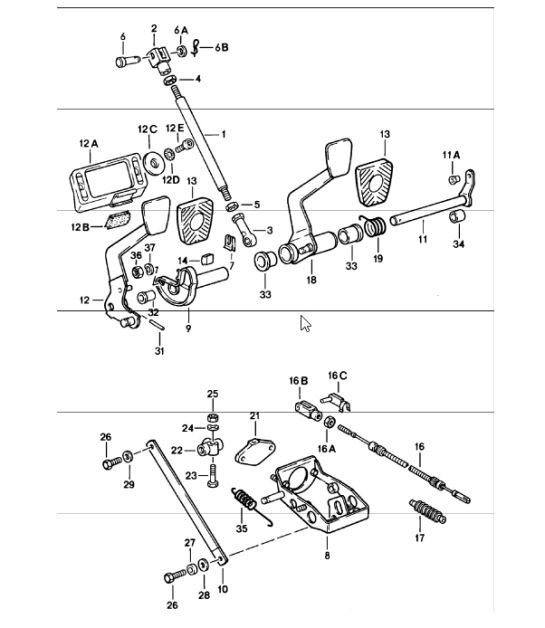 Diagram 702-05 Porsche Cayenne Turbo / Turbo S 4.8L 2007>> Hand Lever System, Pedal Cluster 