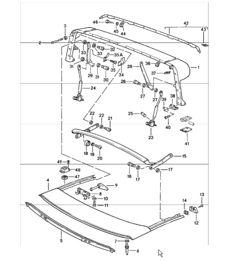 main folding top bow, roof frame, single parts 911 1978-83